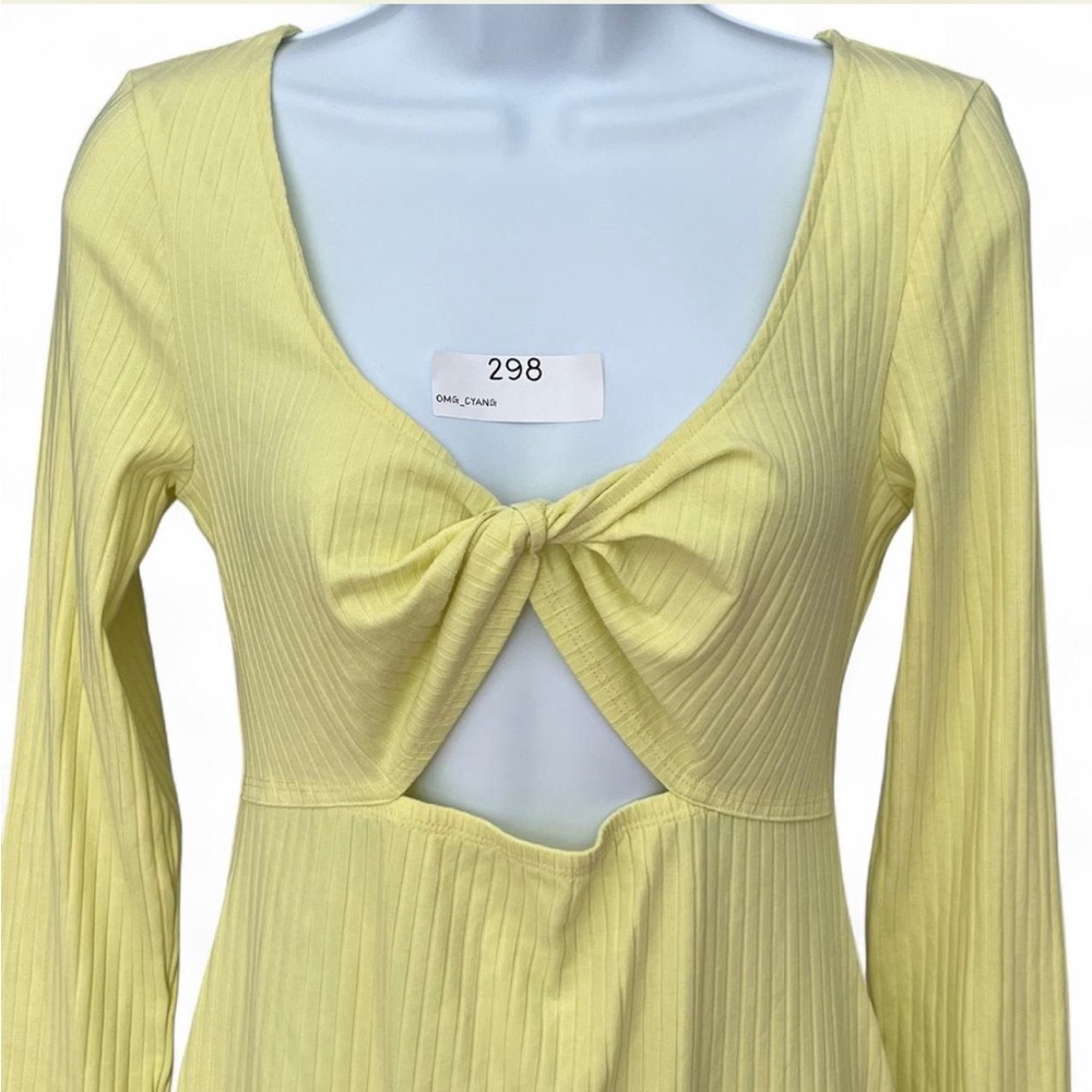 American Eagle Outfitters‎ Yellow Long Sleeve Ribbed Mini Dress - Picture 2 of 4
